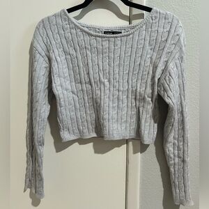 Grey cable knit sweater and shorts matching set